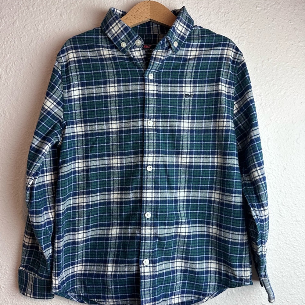 Vineyard Vines Plaid Blue and Green Flannel